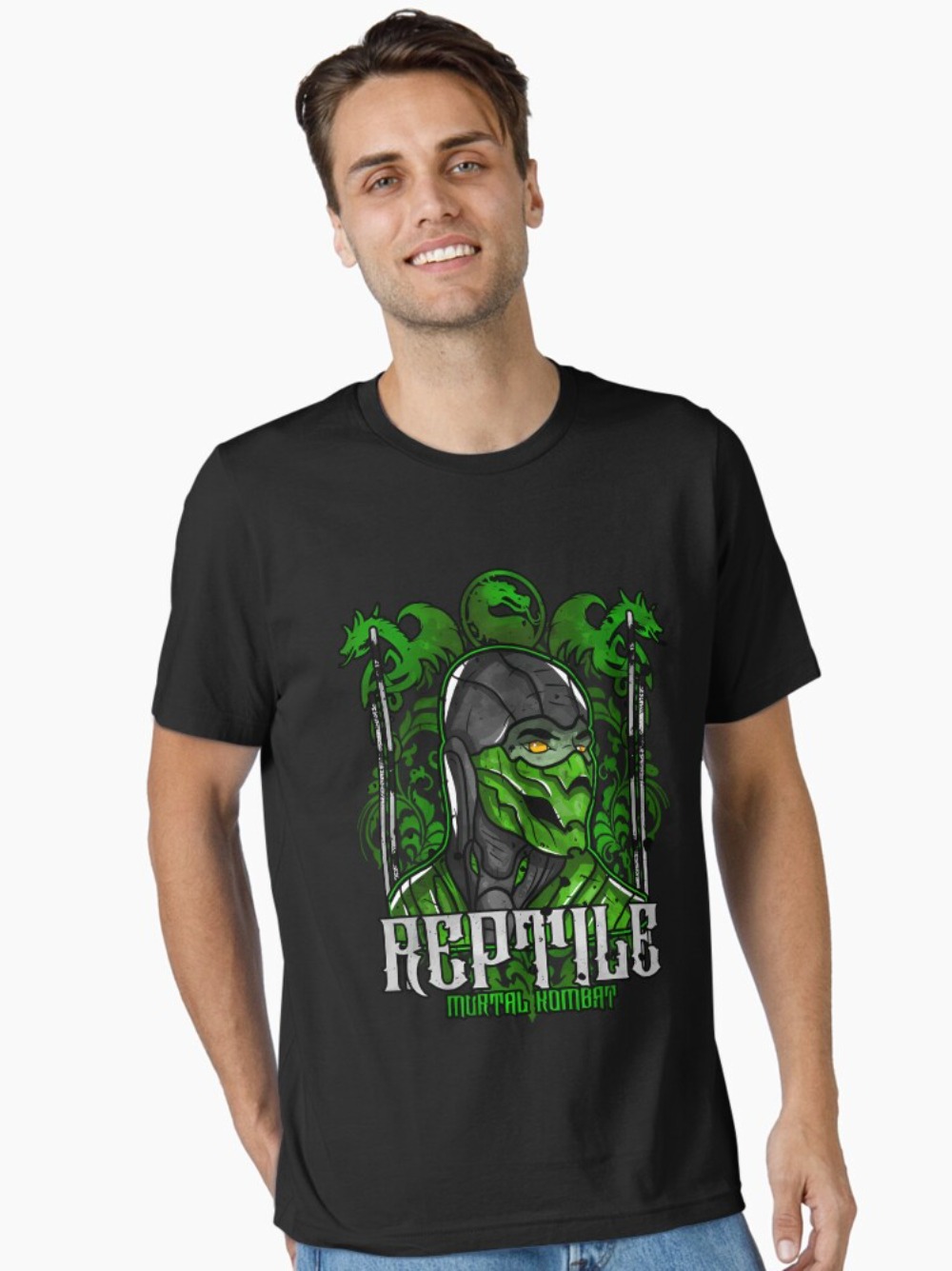 Retro Gaming Aesthetic - Mortal Kombat Reptile Portrait 프린트 T
