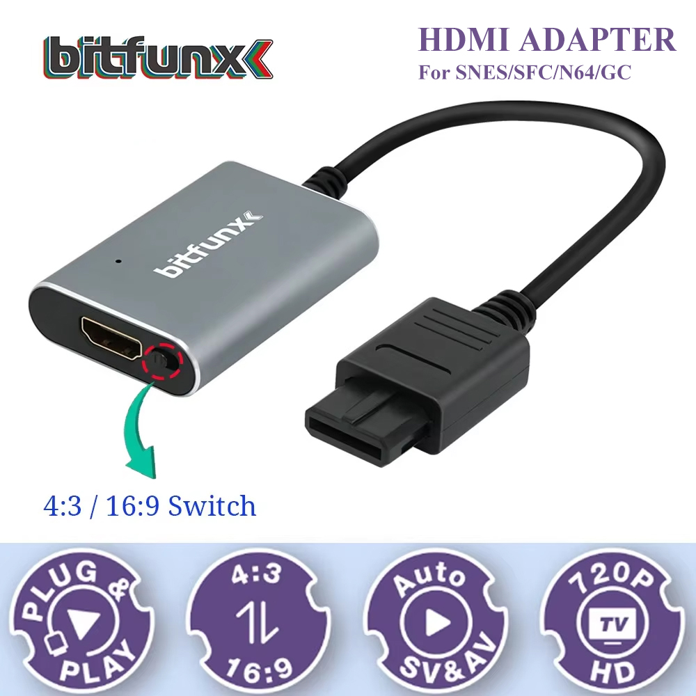 Retro Gaming Unit - Bitfunx 720P Svideo/AV-HDMI 어댑터 N64/SFC/SNES/GameCube 지원용