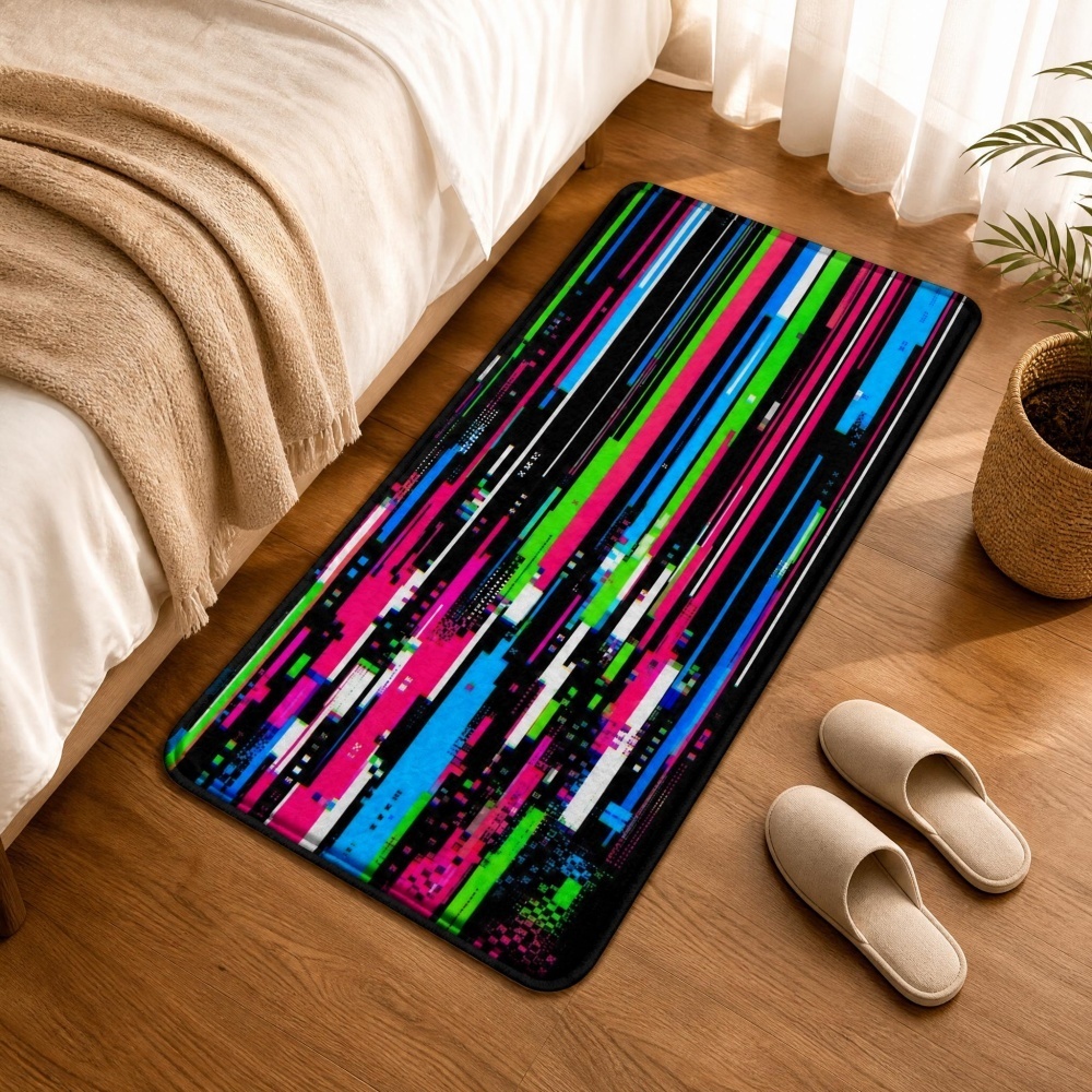 Retro Gaming Rug - 사이버펑크 글리치 다채로운 수직 줄무늬 프린트
