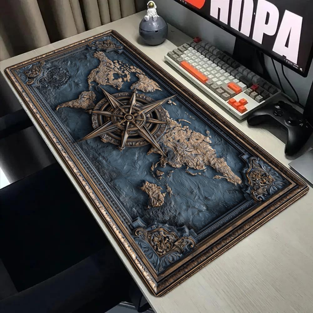 Retro Gaming Rug - 레트로 나침반과 지도 무늬 마우스 패드