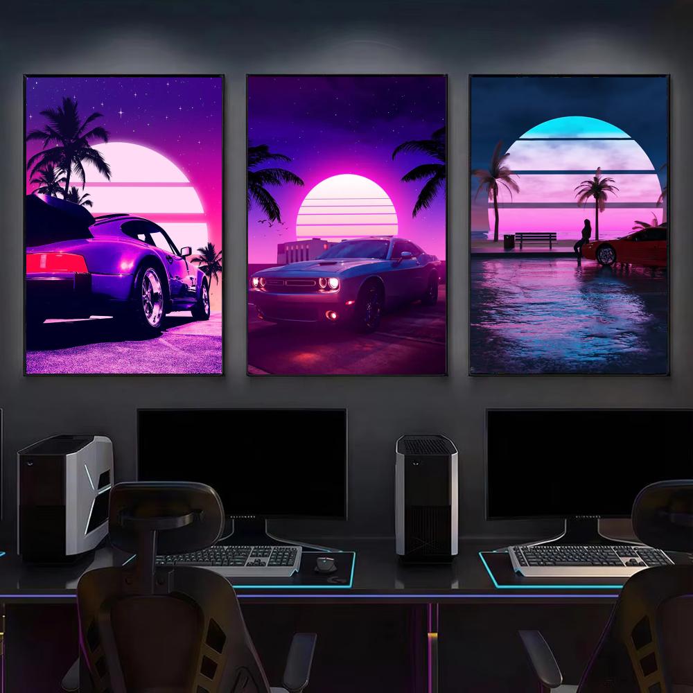 사이버 펑크 80년대 레트로 자동차 도시 포스터 현대적 - Retro Gaming Aesthetic 리뷰 및 가격