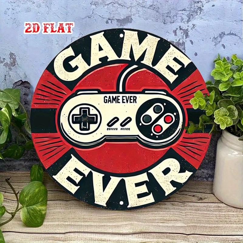 2D 플랫 1개 레트로 게임용 원형 알루미늄 사인, 컨 - Retro Gaming Us 리뷰 및 가격