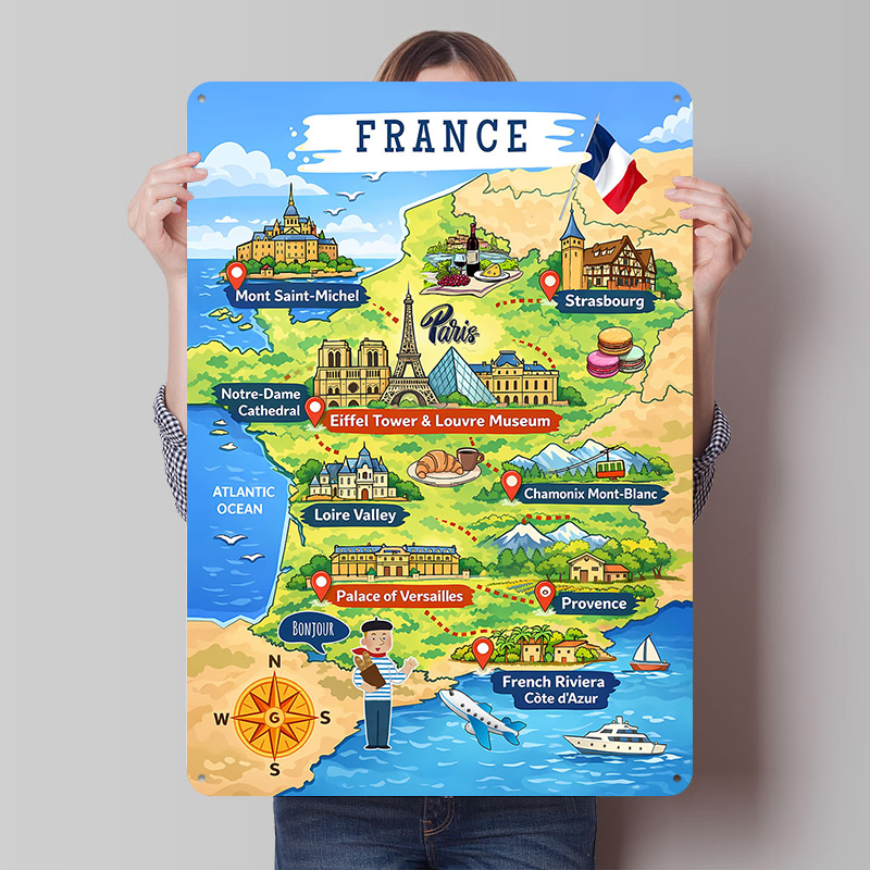 프랑스 여행 지도 만화 금속 포스터 맞춤형 벽 장식 레 - Retro Gaming France 리뷰 및 가격
