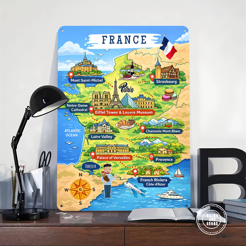 프랑스 여행 지도 만화 금속 포스터 맞춤형 벽 장식 레 - Retro Gaming France 리뷰 및 가격