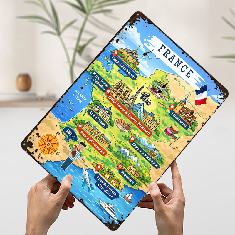 프랑스 여행 지도 만화 금속 포스터 맞춤형 벽 장식 레 - Retro Gaming France 리뷰 및 가격