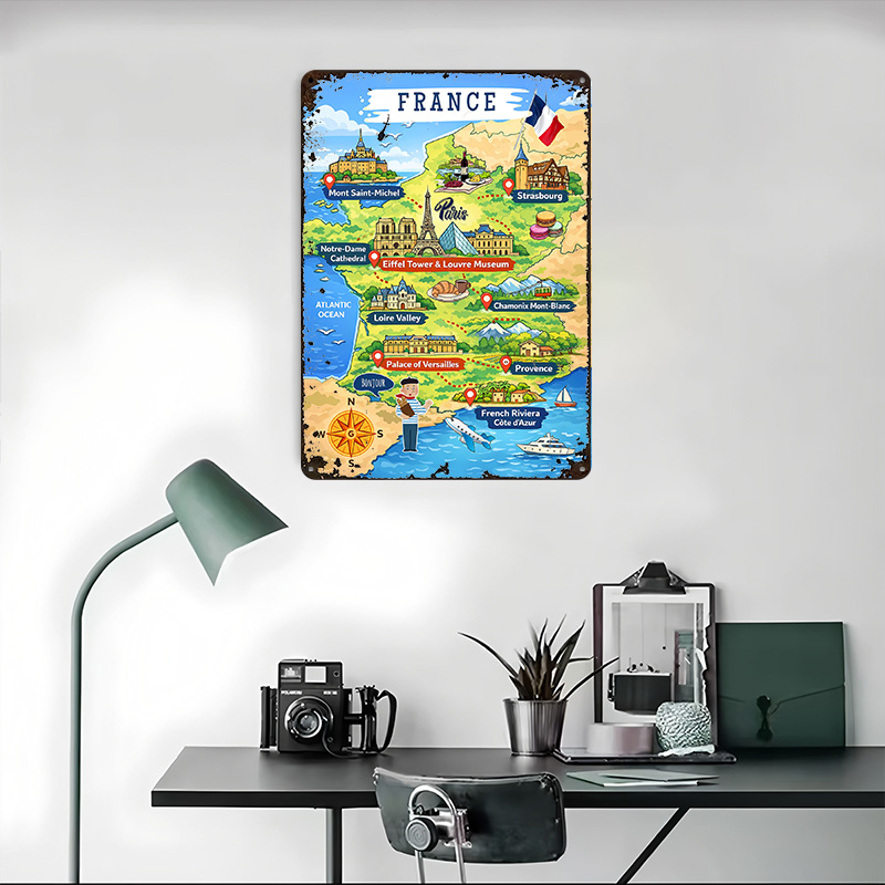 프랑스 여행 지도 만화 금속 포스터 맞춤형 벽 장식 레 - Retro Gaming France 리뷰 및 가격