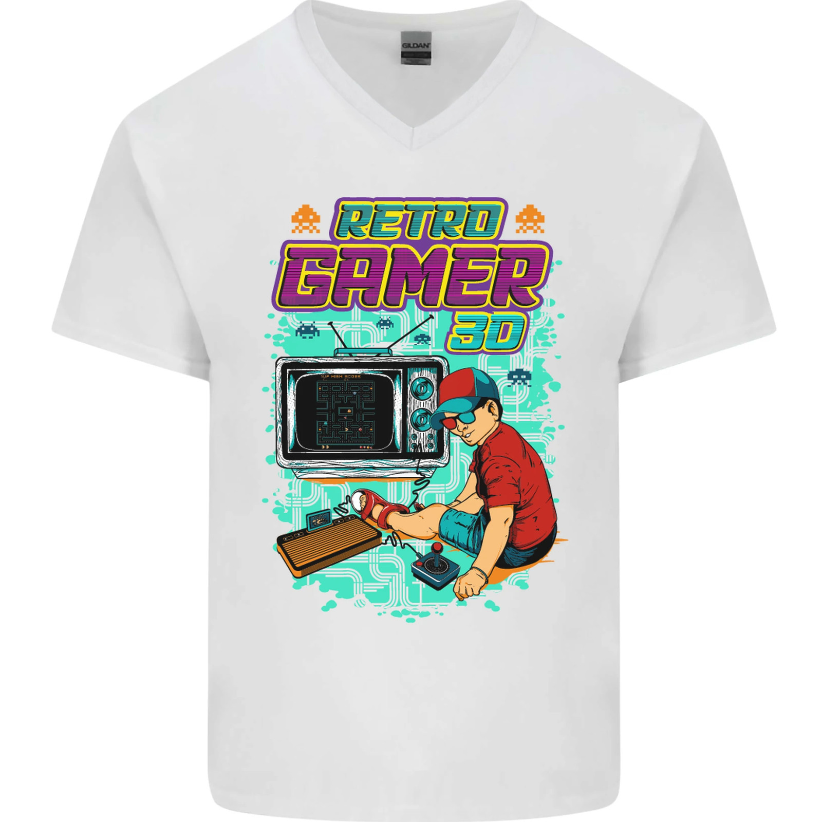 레트로 게이머 아케이드 게임즈 남성용 V넥 면 티셔츠 - Retro Gaming Juegos 리뷰 및 가격